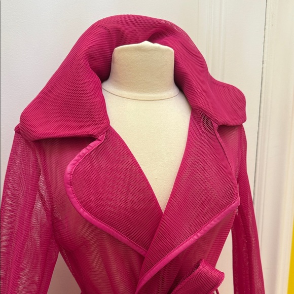 One of a Kind unique Vibrant Pink Sheer Trench Coat- Sz Med - Picture 2 of 7